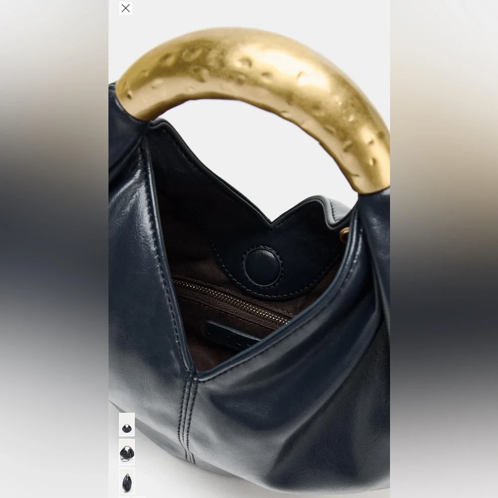 ZARA NWT Navy Blue Handbag with Gold Handle